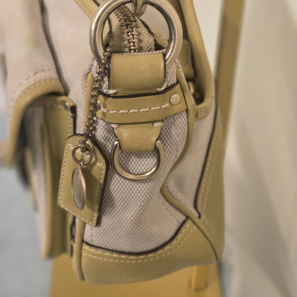 Coach Double turn lock satchel Y2K Yellowish green leather trim - Picture 4 of 16